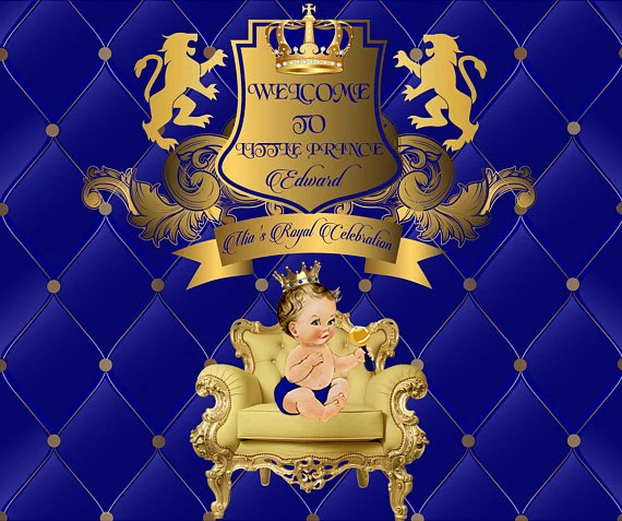 Custom Royal Blue  Gold Prince  Crown Tiara backdrop High quality Computer print party background