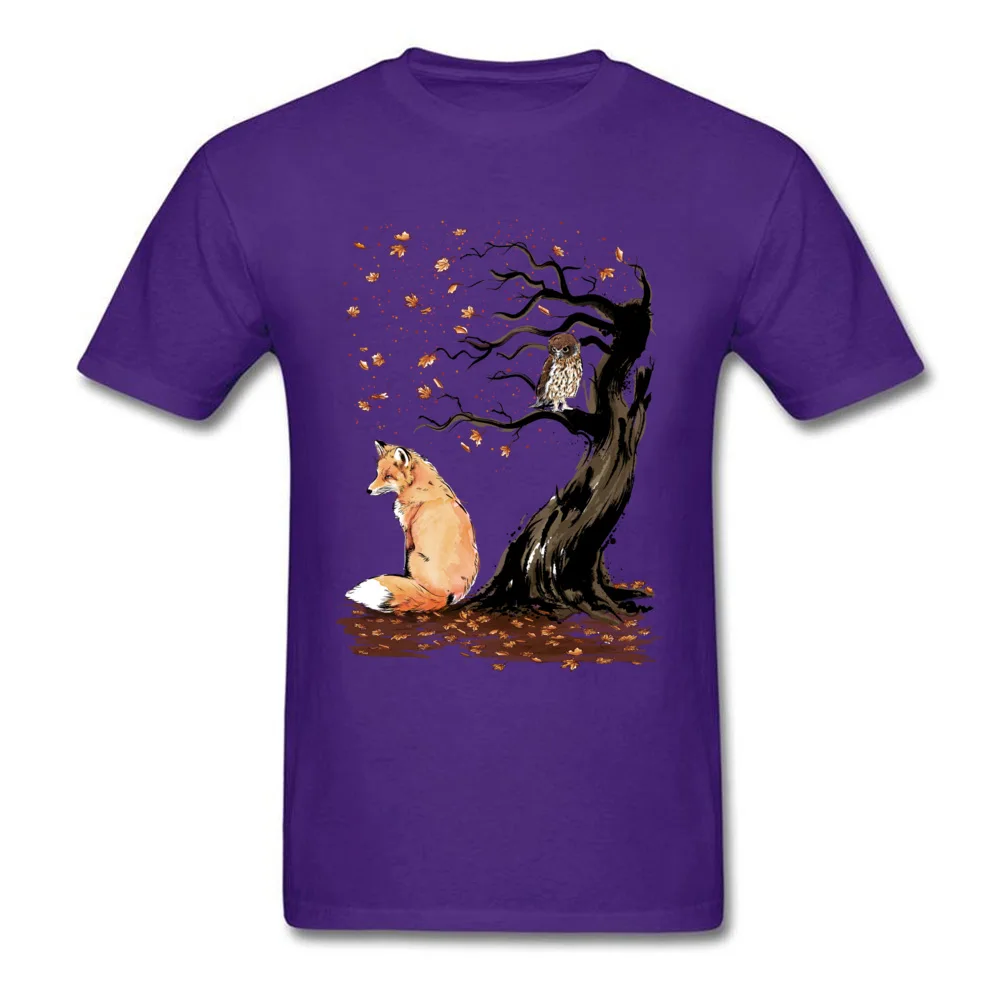 Winds Of Autumn Tee Shirt Art Design T-shirt Men Tshirts Owl & Fox Print Tops Tees Birthday Gift Clothes Custom Cotton Sweaters