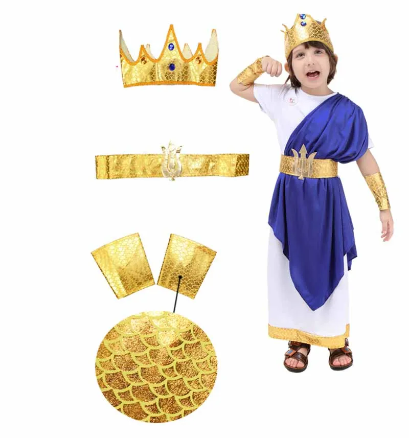 Déguisement de carnaval d'Halloween pour enfants, costume Poseidon pour garçons, olympiques de cosplay pour enfants, costume grec des prHub, robe de paupières pour hommes