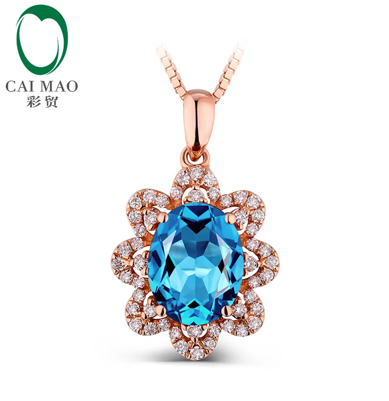 

14k Rose Gold Natural Marquise Cut Blue Topaz & 0.23t Diamond Pendant Wholesale Jewelry