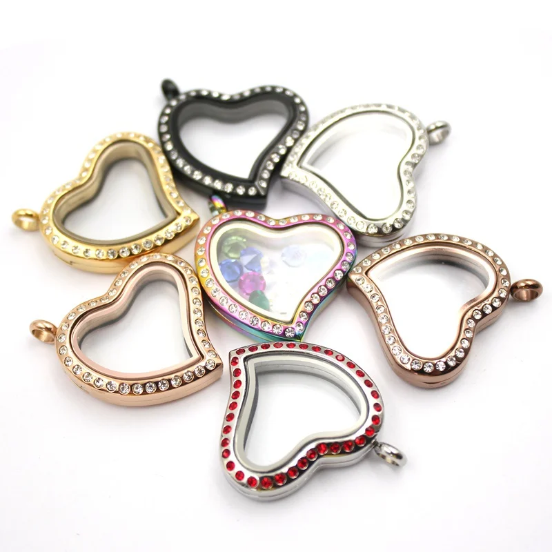 Carvort jewelry! Curved  heart shape magnetic 316L Stainless steel floating locket  with crystals