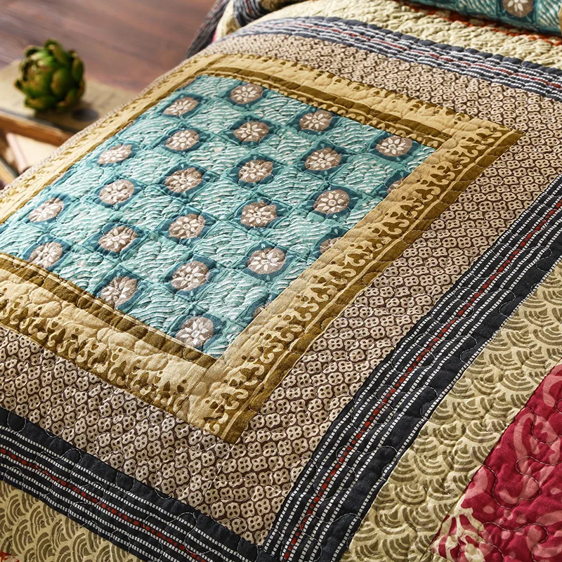 100% Cotton Reversible Coverlet Handmade Patchwork Chic Bedspread Bed cover 2 Pillow shams 3pcs King Queen Size Blanket