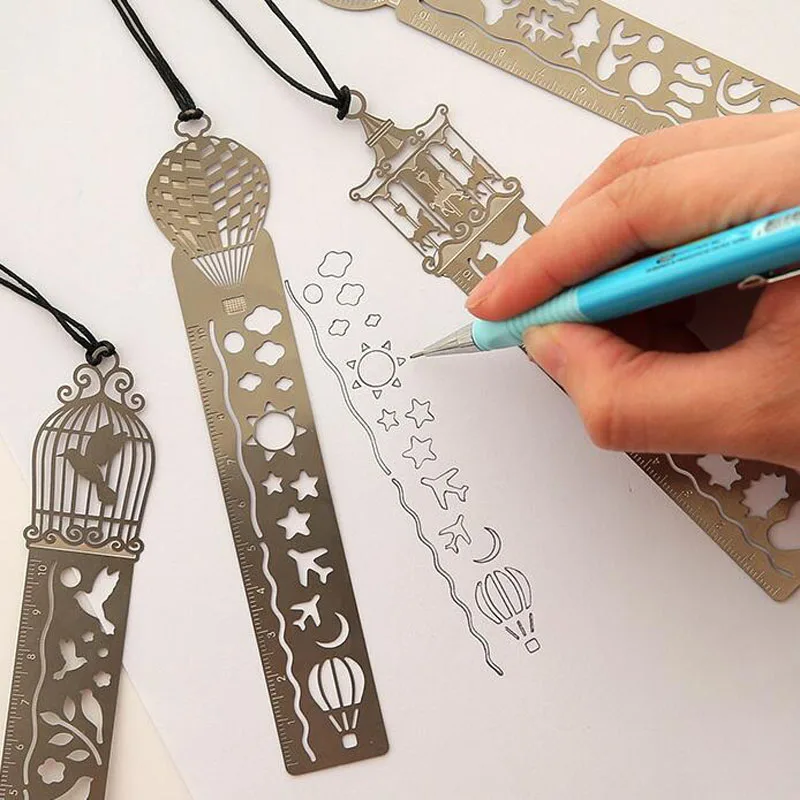 Cute Openwork Exquisite Metal Bookmarks Ruler Kawaii Accessories Exquisite Painting Icon Office School Supplies Korea Stationery