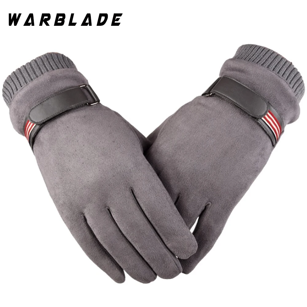 WarBLade New Fashion 2022 winter gloves men Faux suede Leather Full finger Anti Slip Warm Gloves Winter Autumn Men Mitten