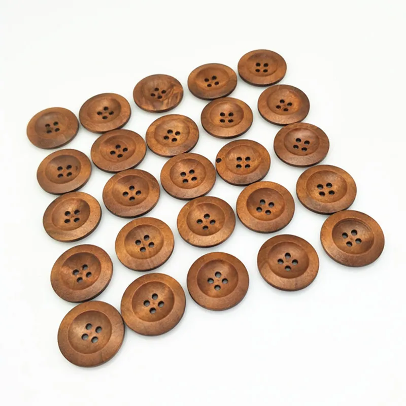 Hot sell 25pc 4 holes Round Wood Sewing Buttons 25mm natural wood pattern  sewing wood craft decorative 5BB5554