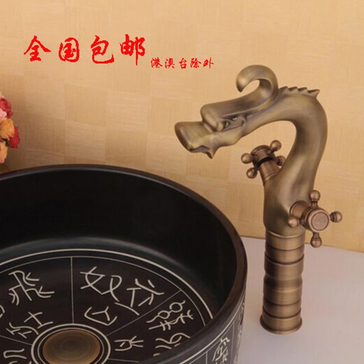 Longkou whole basin taps antique copper, hot and cold water, national mail