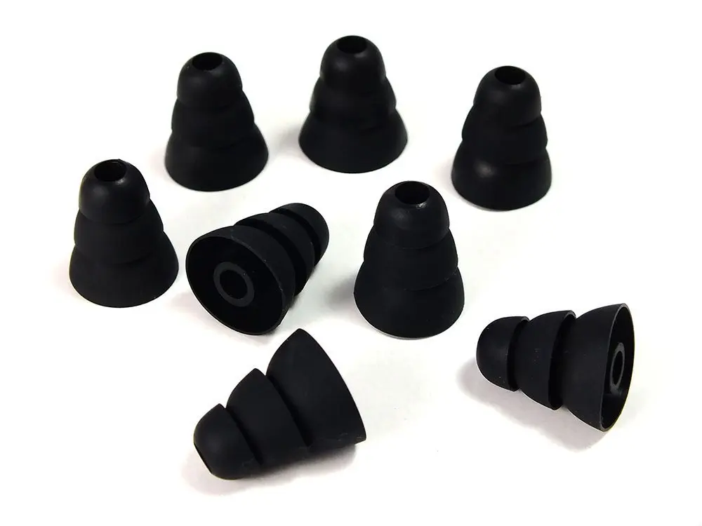 4 Pairs Black Larger size Triple Flange Conical Replacement Silicone Earbuds Compatible With Most In Ear Headphone Brands