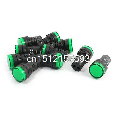 10 Pcs AC DC 12V 20mA 22mm Panel Mounting Green Signal LED Indicator Lights