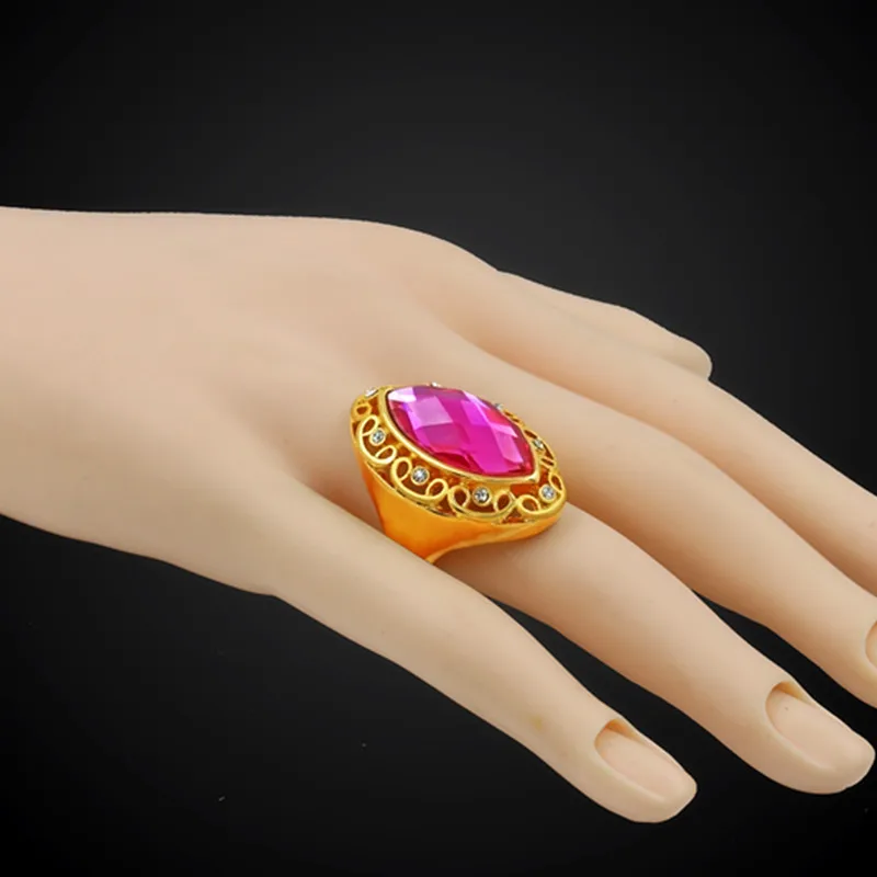 Big Red/Pink/Green/Purple Crystal Zircon Gold Color Mens Jewelry  Ring for Women Size 7-10