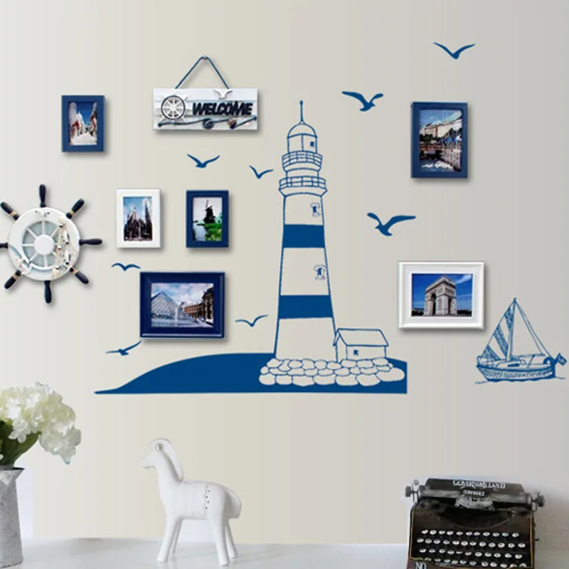 Mediterranean Lighthouse Wall Sticker For Living Room Study Photo Background Home Decoration Mural Art Decals Wallpaper Stickers
