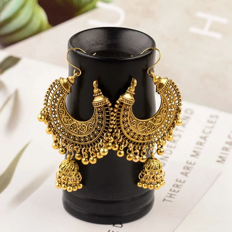 Classic Ethnic Water Drop Jhumka Earrings Women Vintage Carved Turkish Silver Color Tassel Indian Turkey Jewelry Ladies Bijoux