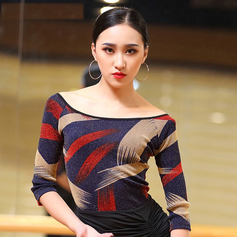 Sexy Latin Dance Tops For Ladies Black Beauty Blue Shirts High Quality Feminine Women Wear Ballroom Flamenco Tops Clothes W8200