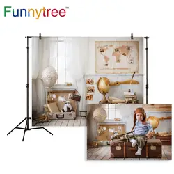 Funnytree backdrop for photographic studio Adventure wood room travel toy kid map photo studio professional background