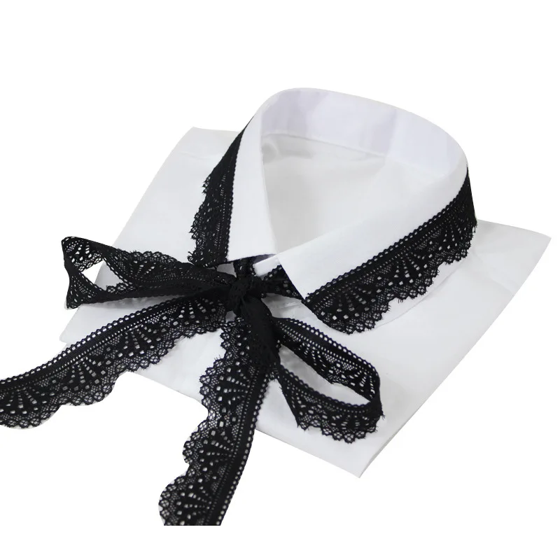 Jaderic 2018 New Fashion White Fake Collar for Women with Black Lace Bow Ties Women New Dickey Collar Detachable Collar