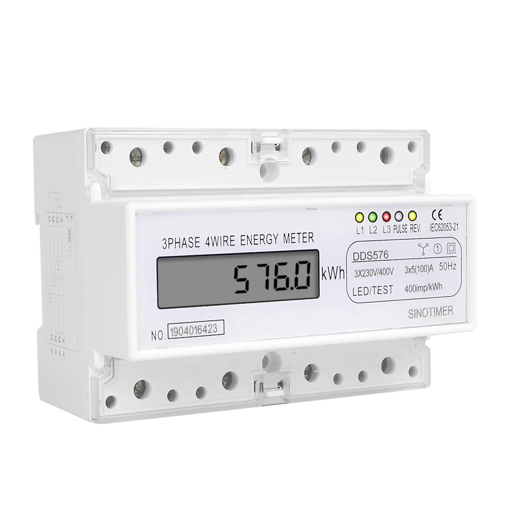 Simply Installation Three Phases 4 Wire Digital Power Meter Electric Electricity  Meter DIN Rail Mount AC 380V 5(100)A 50Hz