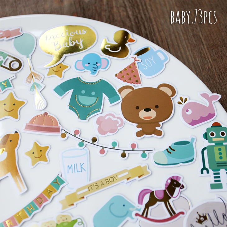 KSCRAFT 73pcs Baby Series Die Cut Stickers for Scrapbooking Happy Planner/Card Making/Journaling Project