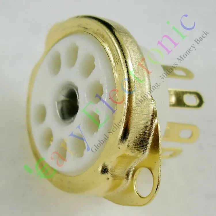 Wholesale and retail 8pc Gilded 9pin Ceramic vacuum tube socket top mount valve For 12AX7 12AU7 ECC82 free shipping