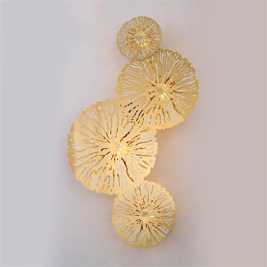 art deco Golden lotus leaf wall lamp for TV backdrop stairs luxury living room decoration modern bedroom lamp led wall sconces