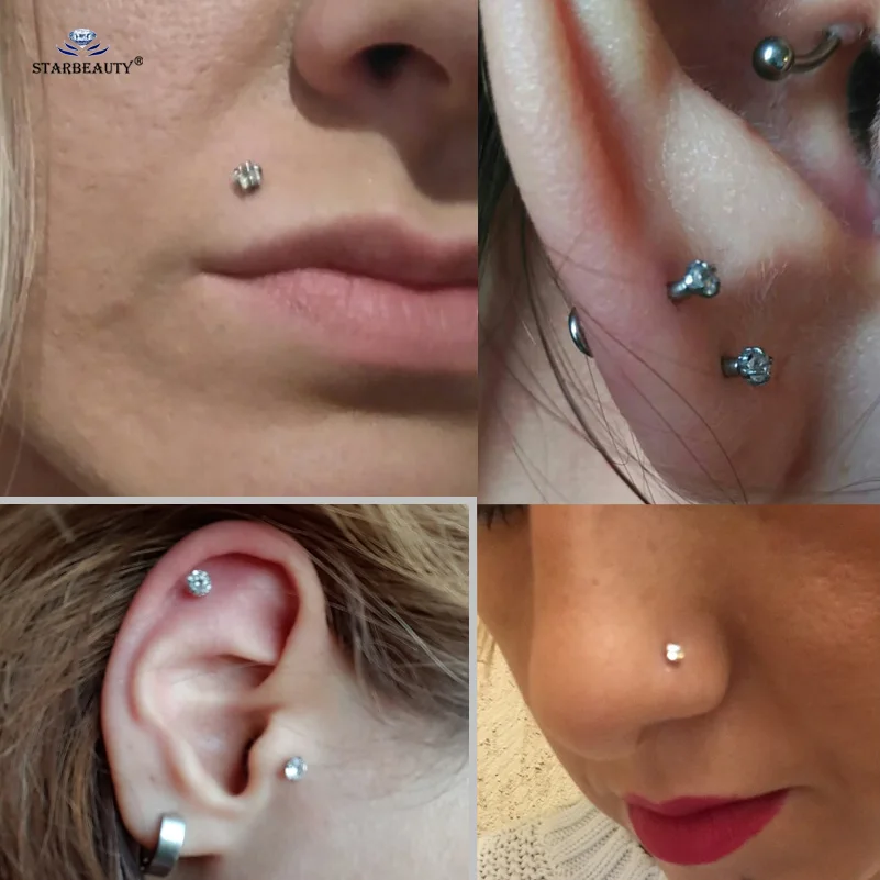 Starbeauty 1pc 16Gx6/8mm 3/4/5mm Heart Gem Nose Ring Ear Nose Piercing Nariz Labret Lip Helix Piercing Tragus Earring Jewelry