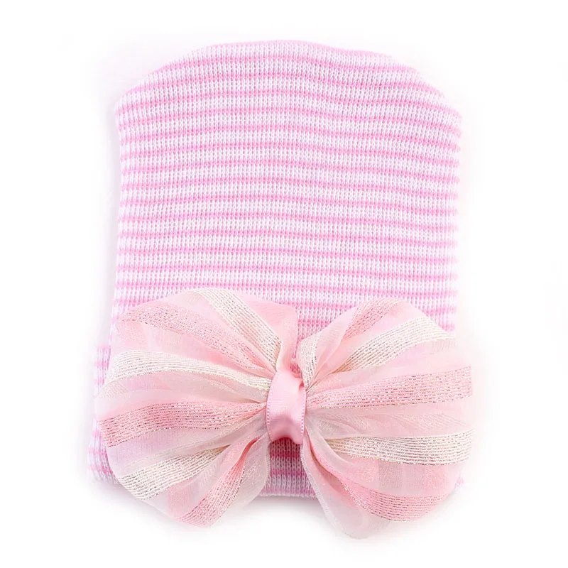 Newborn Hospital Hat Infant Baby Hat Cap with Big Bow Soft Cute Knot Nursery Cotton Knitted Beanie 1pc