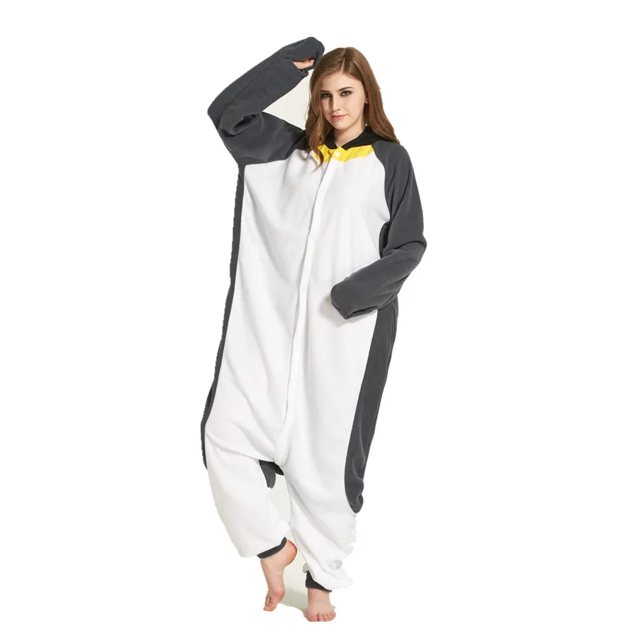 Adults Polar Fleece Grey Penguin Animal Kigurumi Women's Men's Onesies Pyjamas Cosplay Costume for Halloween and Carnival Party