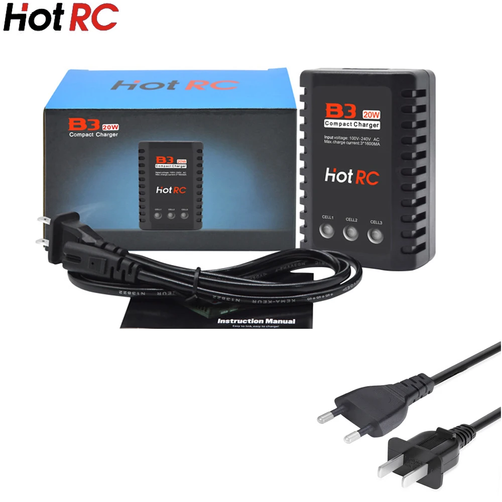 HotRc Imax B3 20W 1.6A Caricabatterie portatile compatto per batteria LiPo RC da 7,4 V 11,1 V EU US