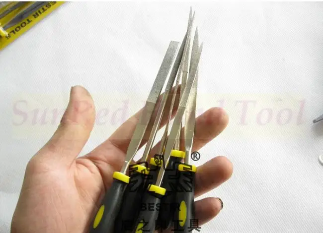 BESTIR  flat triangle half round round square Needle 6pcs 4*160mm diamond files set Gunsmith Mechanics tools NO.96214