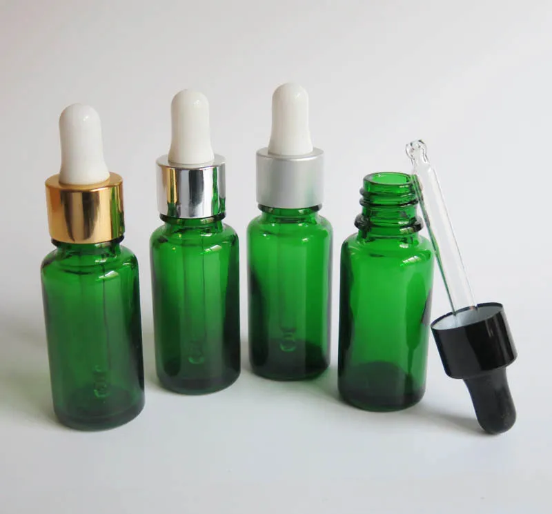 

Wholesale 100 Pcs 15ml Green Glass Jars , 15ml empty glass Dropper Aromatherapy Liquid Pipette Bottles