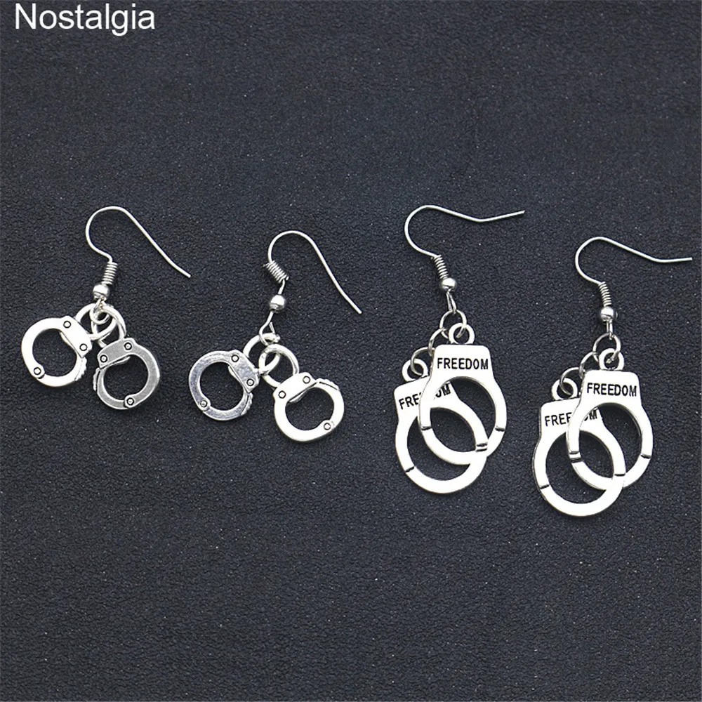 Nostalgia Tibetan Silver Trendy Handcuffs Freedom Police Casual Earrings Hanging Fashion Earing For Women 2018