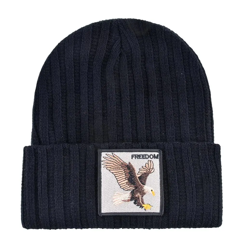 Knitted SKullies Beanies Men Hip Hop Solid Hat With Embroidery Eagle Patch Double Layer Knit Bonnet Women Streetwear Kpop Gorras