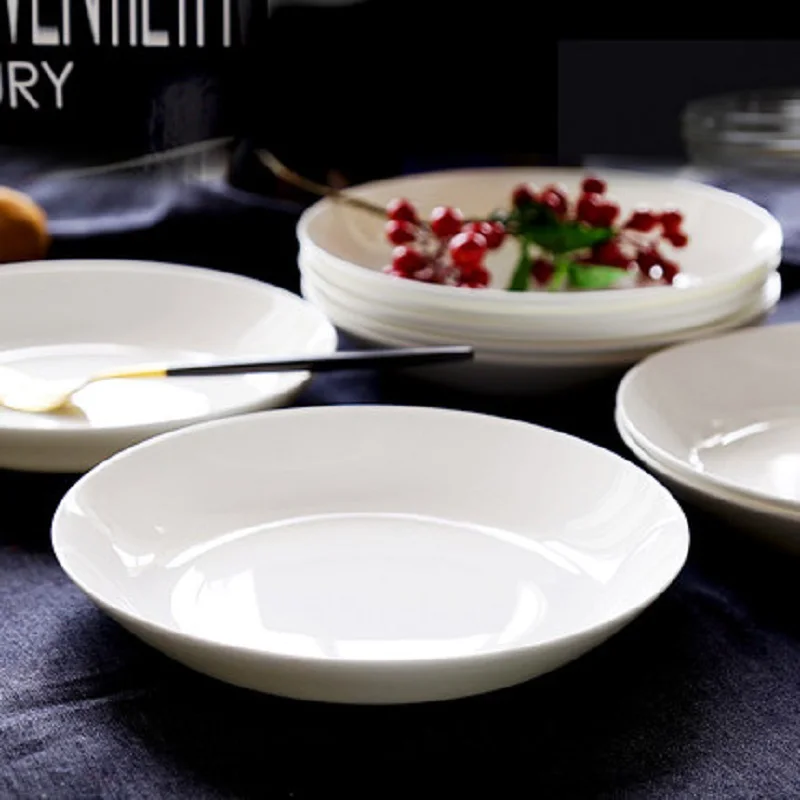 10 pieces tableware dishes Bone China dishes pure white household dinner plates circular dishes ceramic plates vajilla de porcel