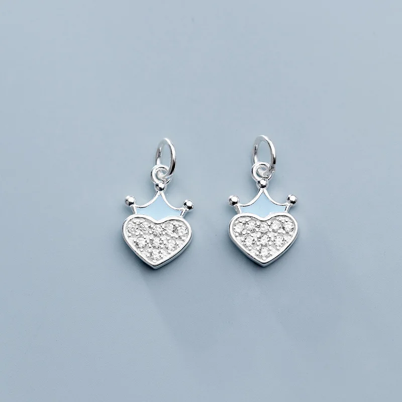 Sweet AAA CZ Zircon Paved 925 Sterling Silver Heart Crown Charms Women Handmade S925 Silver Dangle Pendants DIY Jewelry Findings