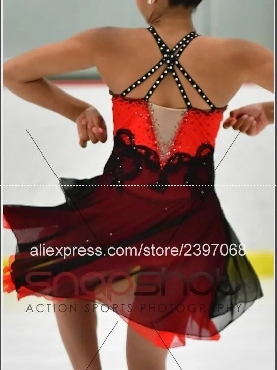 

Girls Figure Skating Dress Red Women Figure Skating Dress Adult Competition Figure Skating Dance Dresses Free Shipping G41