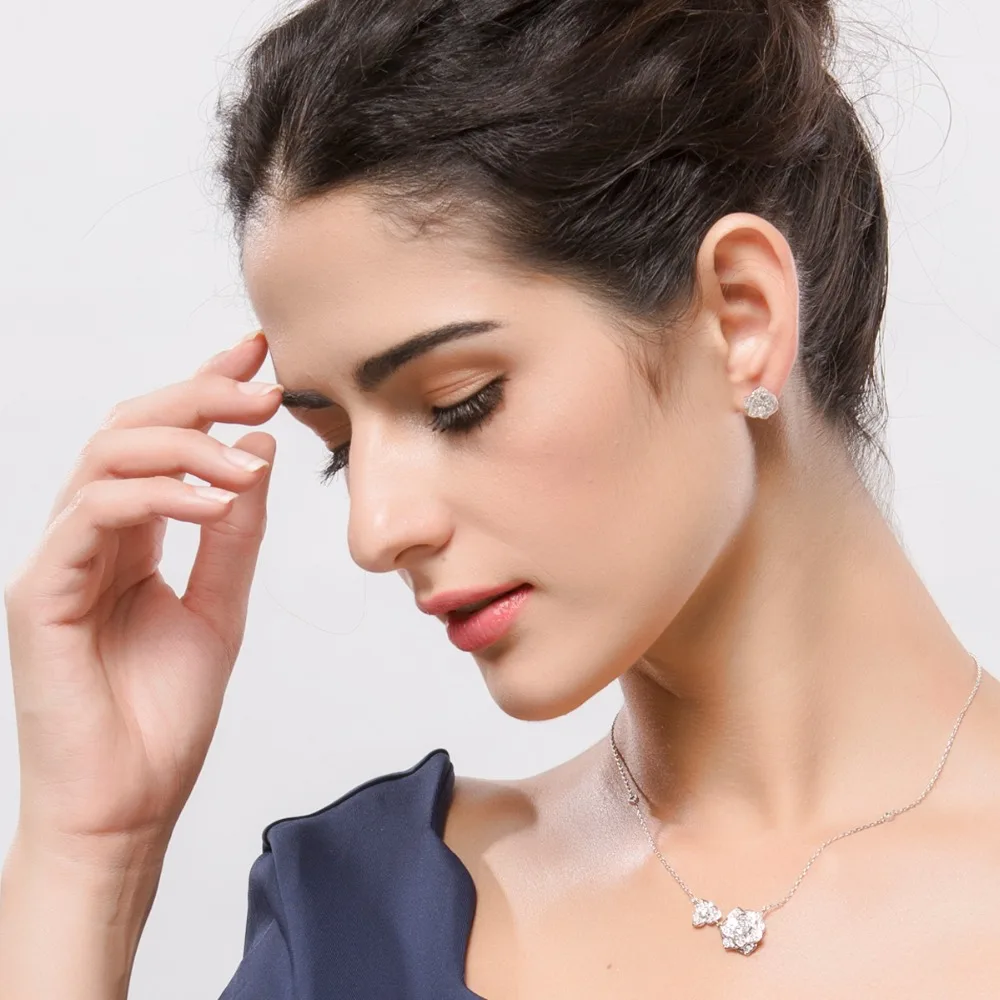 LUOTEEMI Trendy Statement Rose Flower Cubic Zircon Champagne Gold-Color Stud Earrings For Women Luxury Brincos Wholesale Items