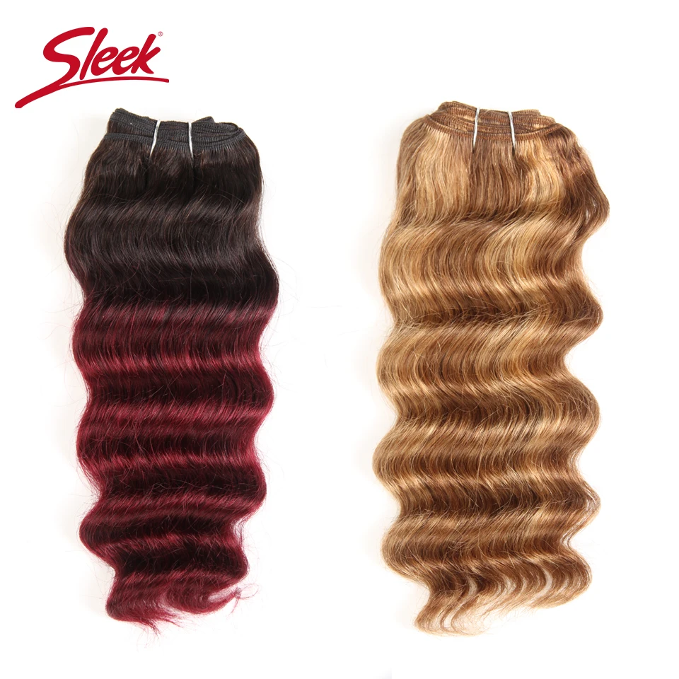 Sleek Nature Hi Deep Hair 1 Piece Only Brazilian Deep Wave Human Hair Weave Bundles Deal P6-27 T1B-99J Ombre Remy Hair Extension