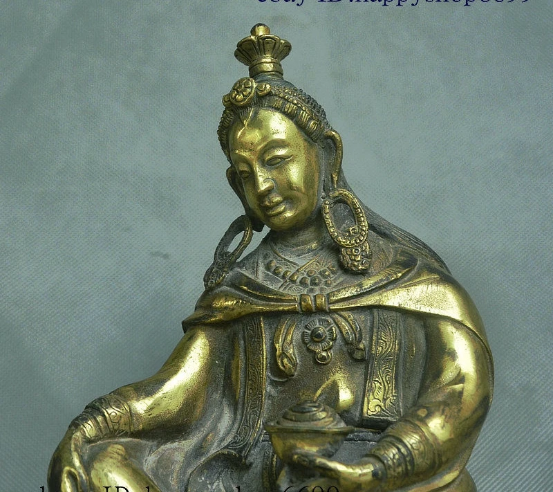 Ancient China Tibet Buddhism Bronze Gild Money Wealth Yuan bao God Buddha Statue