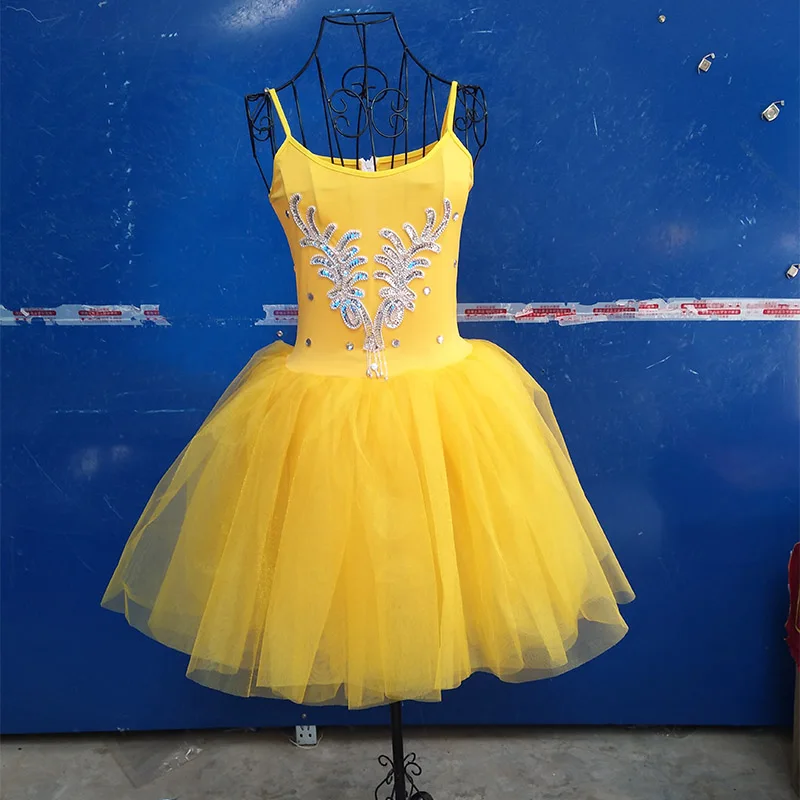 Yellow Ballet Dress Swan Lake Performance Tutu Dress Pancake Female Girls Luminous LED Fluorescent Pompon Jumpsuit Clothes H645