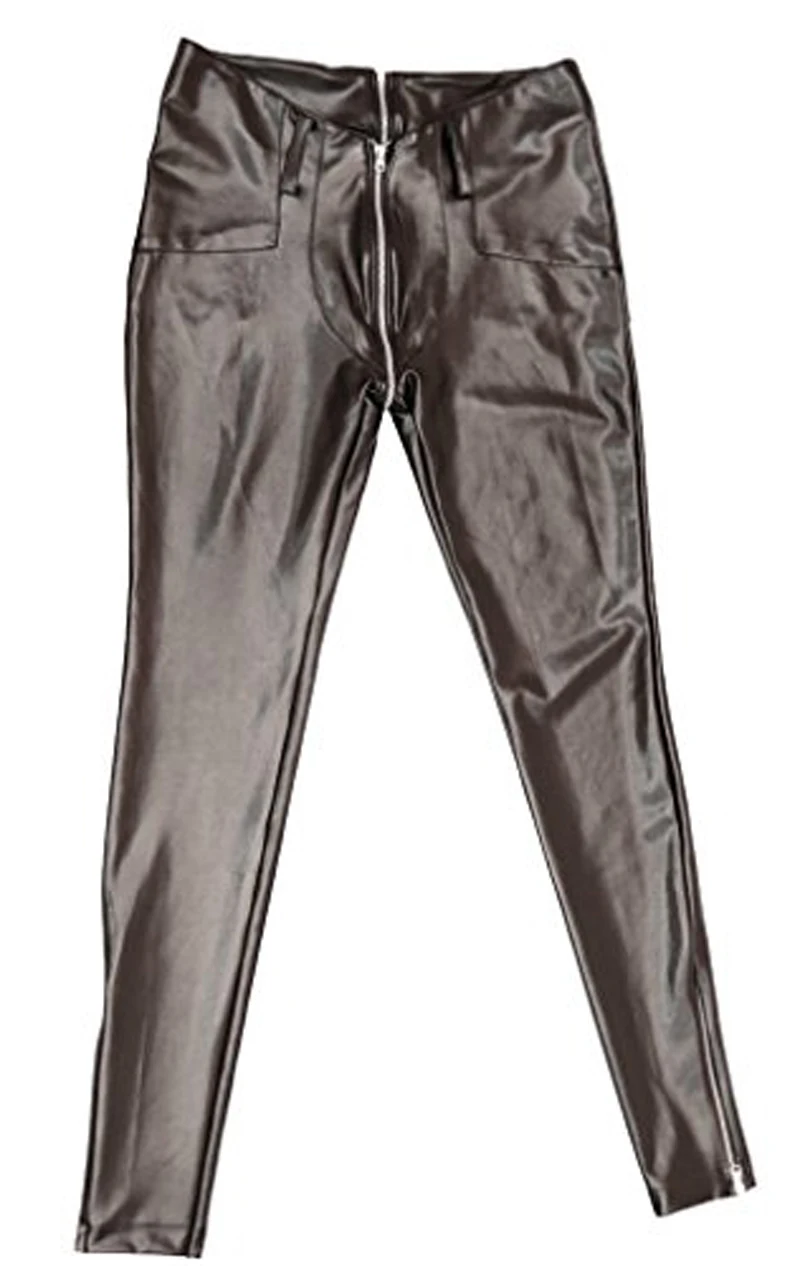 

High elasticity leather pants for Men Zipper Open U Crotch Sexy Pencil Pants Shiny PVC leather Fashion Punk Pants Bar stage Wear
