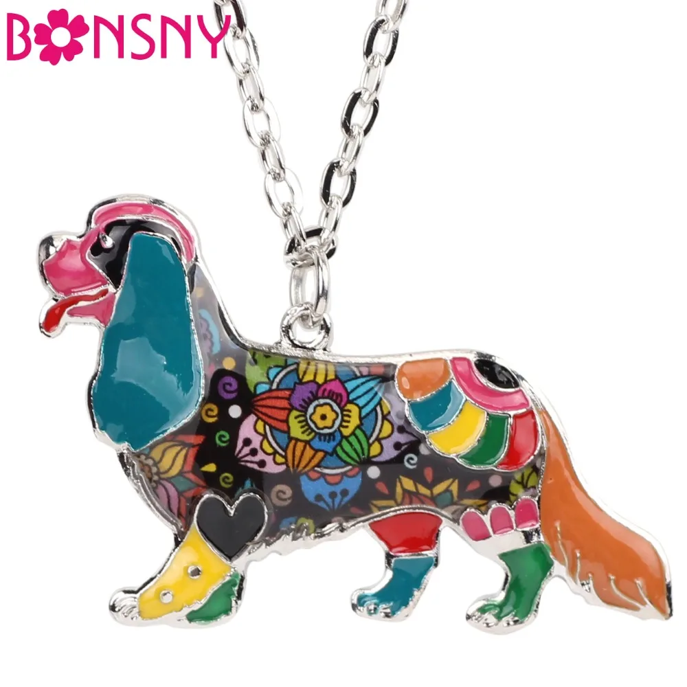 

Bonsny Statement DOG Collection Alloy Cavalier King Charles Spaniel Choker Necklace Chain Collar Pendant Enamel Jewelry Women