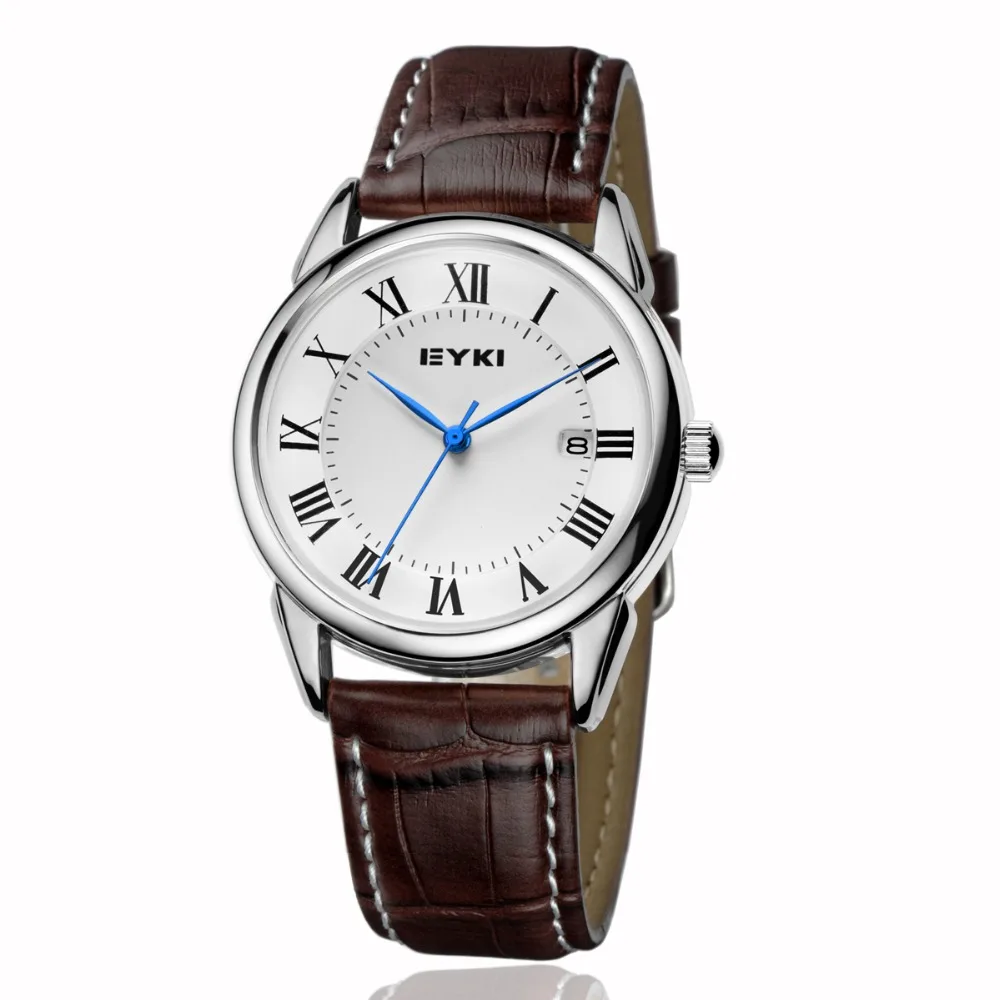 

EYKI Men Leather Watches Simple Roman Numeral Dial With Calendar Quartz Watch Waterproof Wristwatch Clock Relogio Reloj