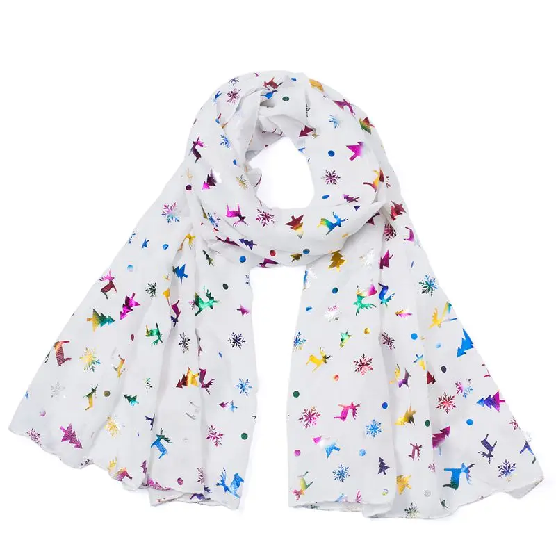 

2019 Winter Women Christmas Colorful Foil Gold Christmas Deer Christmas Tree snow Print Ring Scarf Shawl Wrap Woman 100pcs/lot