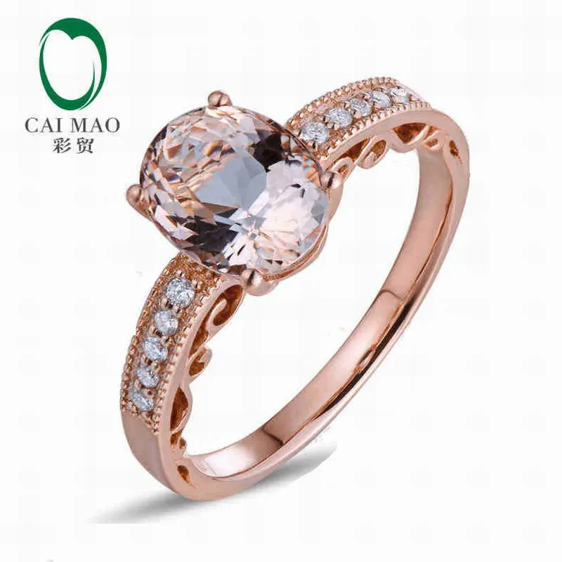 

CaiMao 18KT/750 Rose Gold 1.68 ct Natural Morganite & 0.10ct Round Cut Diamond Engagement Gemstone Ring Jewelry