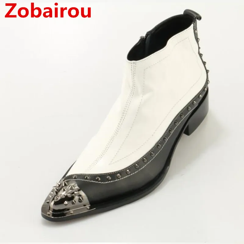 Zobairou white combat boots for sale dress military boots steel toe work shoes men side zipe chelsea boots botas militares