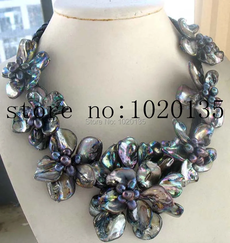 black shell flower necklace bracelet earring  18inch nature  FPPJ 7pcs flowers necklace