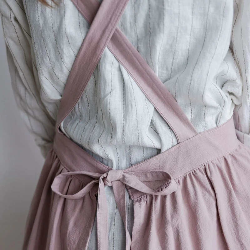 Fashion Women Bib Apron Cotton Linen Sleeveless Pinafore Dress Home Cooking Florist Cute Apron Kitchen Accessories Garden Cafe