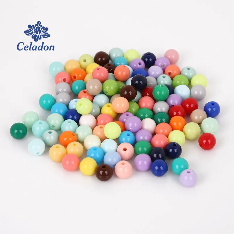 Celadon 20 Colors Round Acrylic Spacer Beads DIY Round Ball Loose Beads Dia. 8mm Hole 1.8mm for Jewelry Making 100pcs/lot