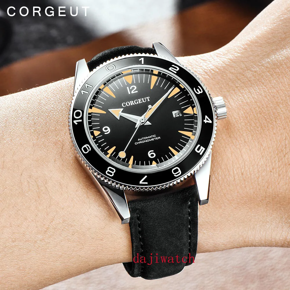 

41mm Corgeut Luxury Brand Seagull ST3600 Mechanical Watch Men Automatic Sport Design Clock Leather Mechanical Wrist Watche