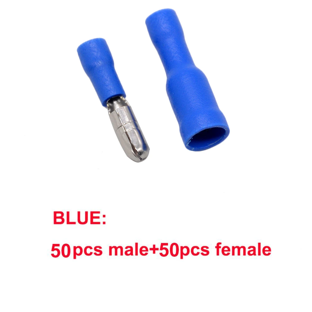 100pcs BLUE Male Female Bullet Connector Insulating Joint Crimp Terminals Wiring Cable Eletric Plug Adapter FRD MPD 1.25-156