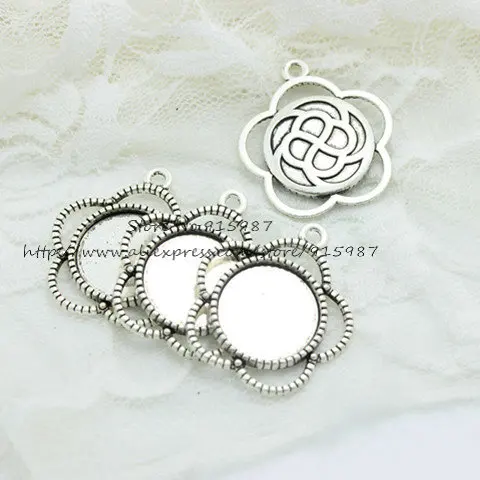 15pcs/lot Antique silver  Metal Alloy flower 33*37mm(Fit 20mm dia) Round Cabochon Pendant Settings Jewelry Blanks Charms 7C1198