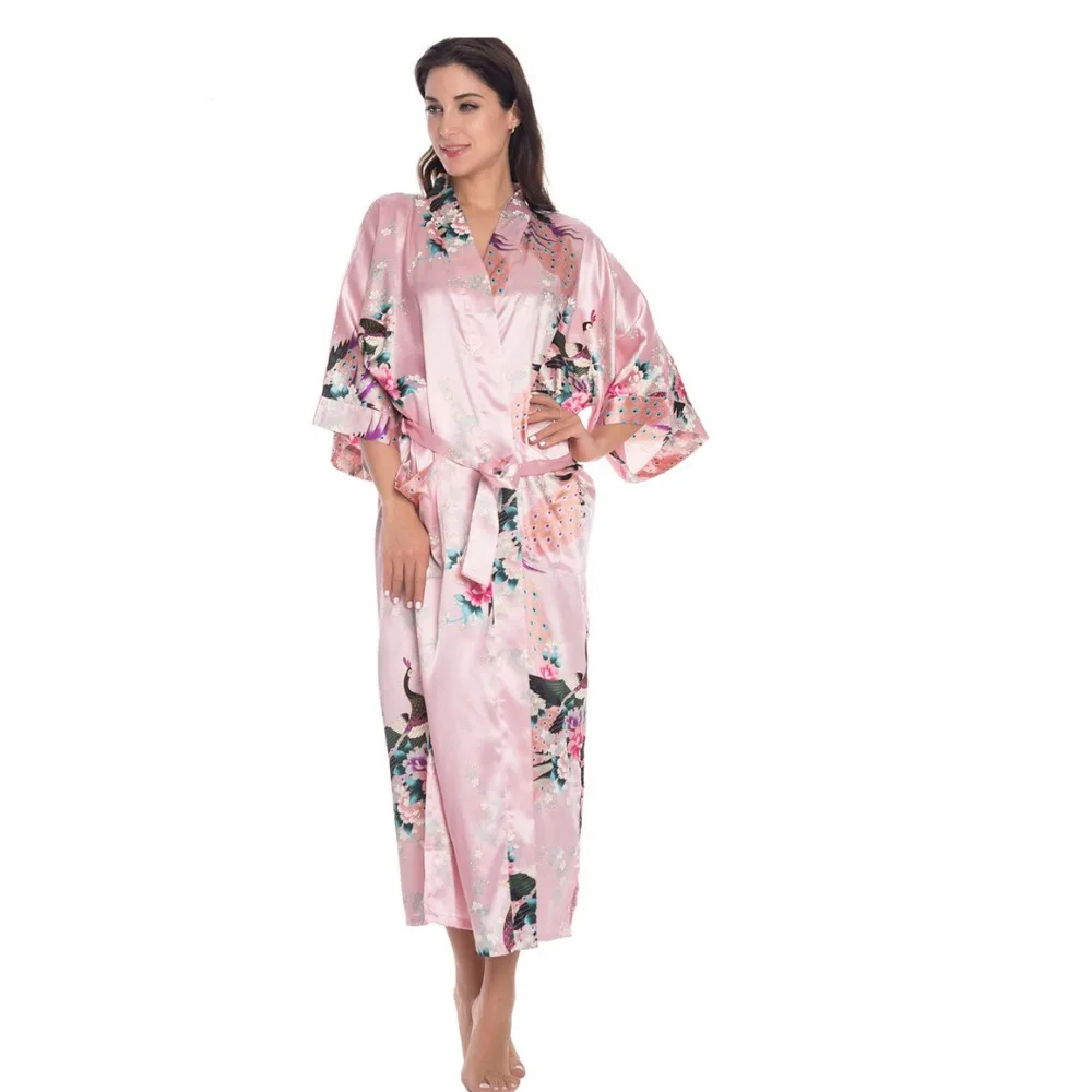 Gaun Jubah Satin Wanita Tiongkok Ungu XXXL Jubah Mandi Kimono Yukata Geisha Jepang Pakaian Tidur Seksi Gaun Malam Bunga